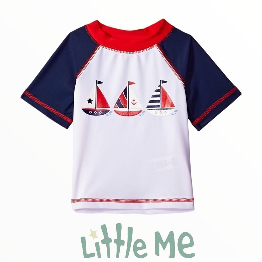 LITTLE ME | Red & Navy | UPF 50+ Short Sleeve Rashguard Swim Shirt